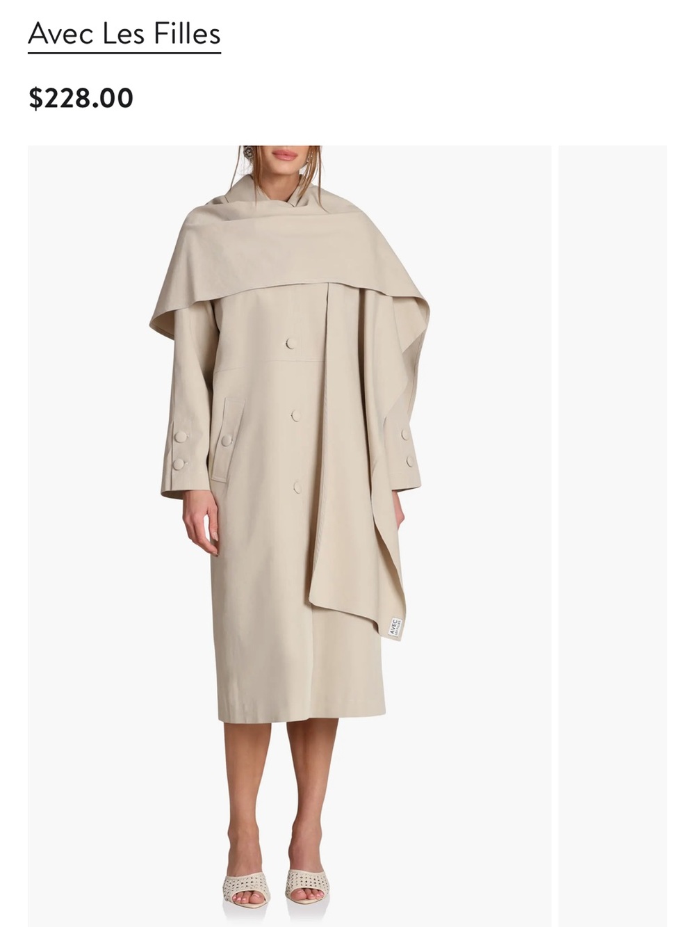 NWT Avec Les Filles Trench Coat With Removable Scarf